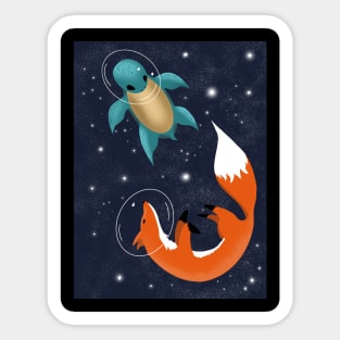 Space Fox and Turtle Sticker